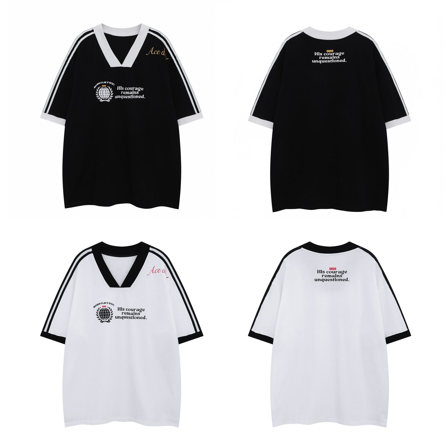 Camisetas streetwear Summer Vintage Baseball Collar Letter Casual Loose Short Sleeve T-Shirt