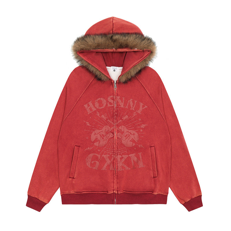 Streetwear Hoodie Vintage Washed Old Zip Cardigan Jacket