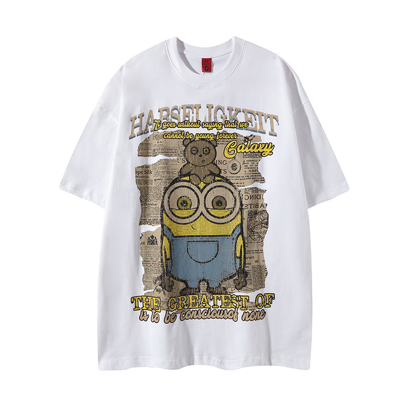 New York Hip Hop Style Old Crew Neck Short Sleeve T-Shirt Hip Hop Loose Top