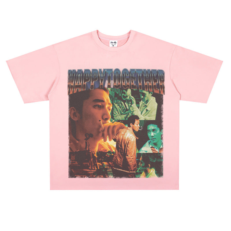 Film Star T Shirt Trendy Cotton Short Sleeve Loose round Neck Retro T-shirt