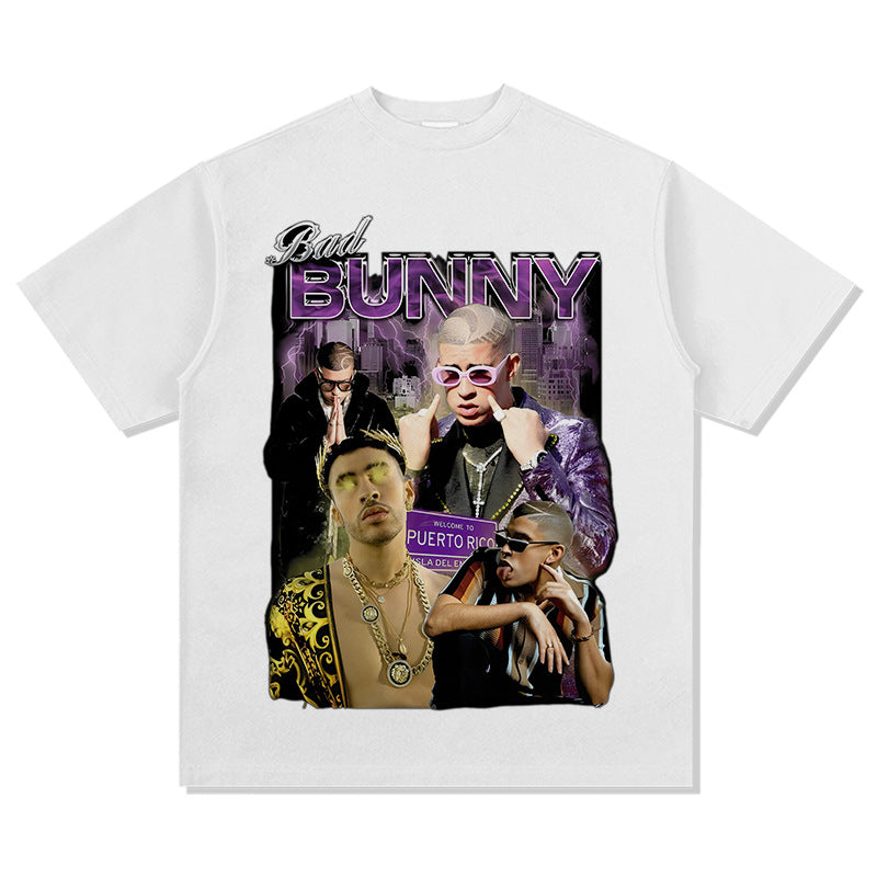 Cool t rapper vintage Bad Bunny print short sleeve t-shirt