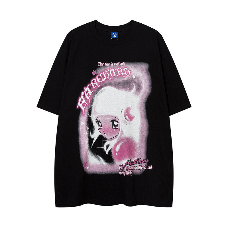 Vintage Tišö Rt two-dimensional character print T-shirt round neck short-sleeved T-shirt