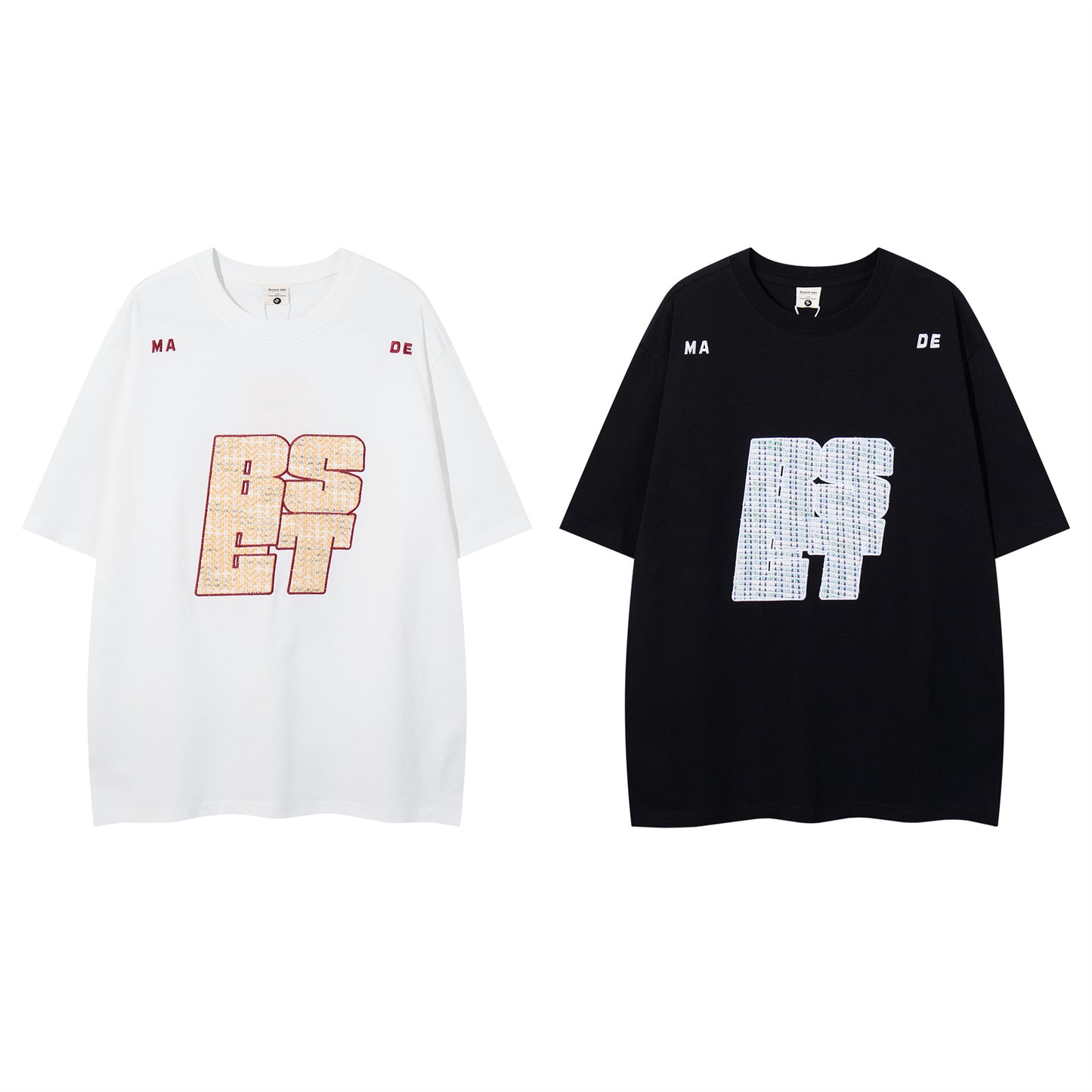 Distorted vintage embroidered alphabet short sleeve t-shirt summer