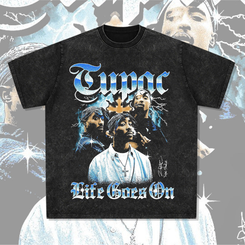 Streetwear Masculino Vintage Hip Hop Tupac Print Long Sleeve Short Sleeve T-Shirt