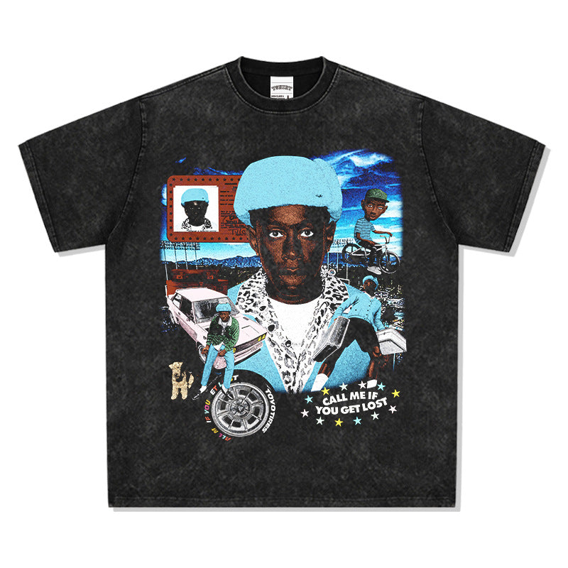 Outfit streetwear vintage hip hop creator taylor print short sleeve t-shirt