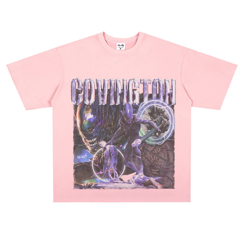 Film Star T Shirt Cotton Short Sleeve Loose Retro Design round Neck Heavy T-shirt Men