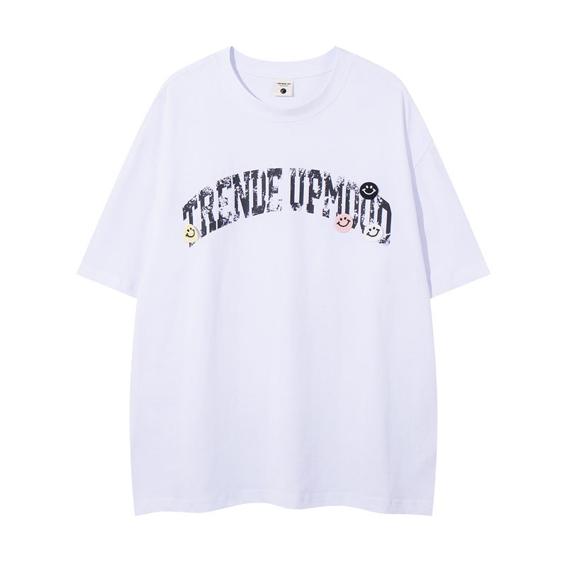 US drip outfits summer vintage print casual loose short sleeve T-Shirts