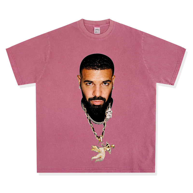 Outfit streetwear Vintage Hip Hop Drake Big Head Print Short Sleeve T-Shirt