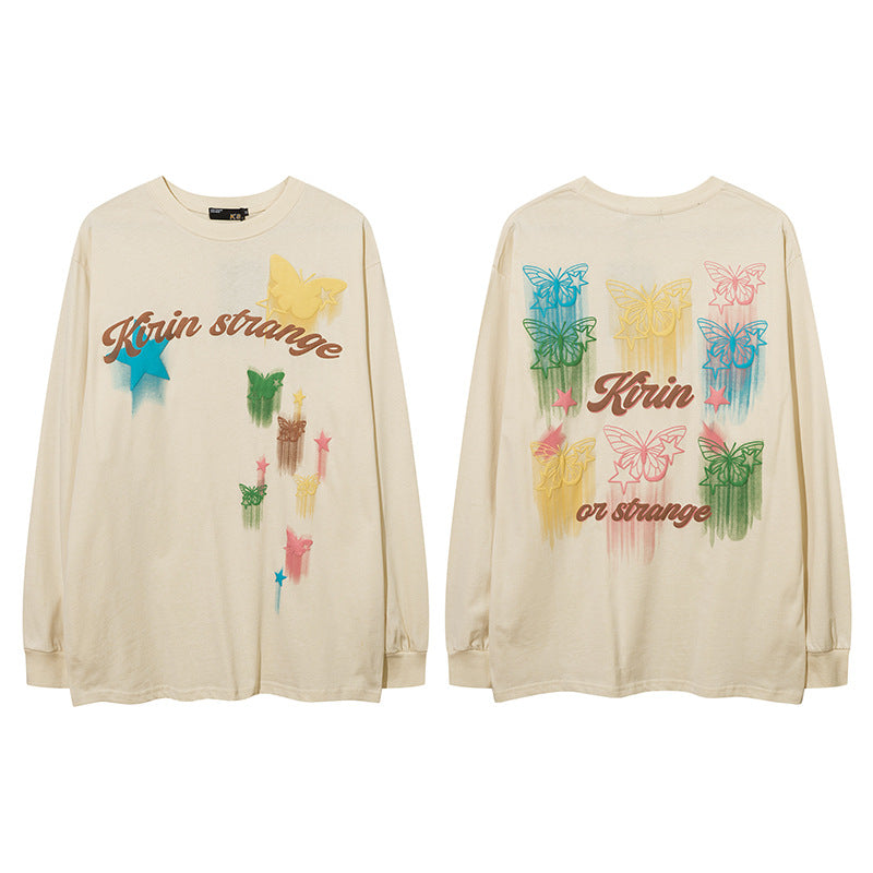 Vintage T Shirts Hip Hop Foam Print Long Sleeve T-Shirt Autumn oversize