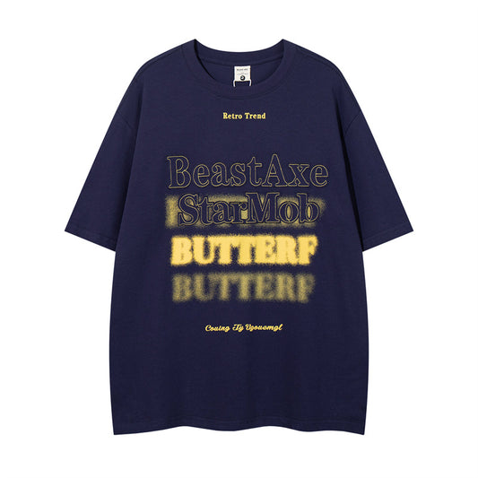 Y2K mens shirt summer loose round neck loose short sleeves