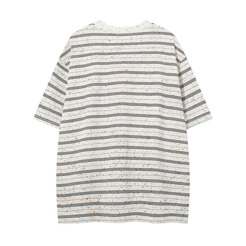 Y2K mens shirt retro old striped crew neck casual t-shirt