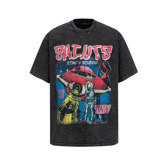 Hip Hop Clothing Summer Alien Print Short Sleeve T-Shirt