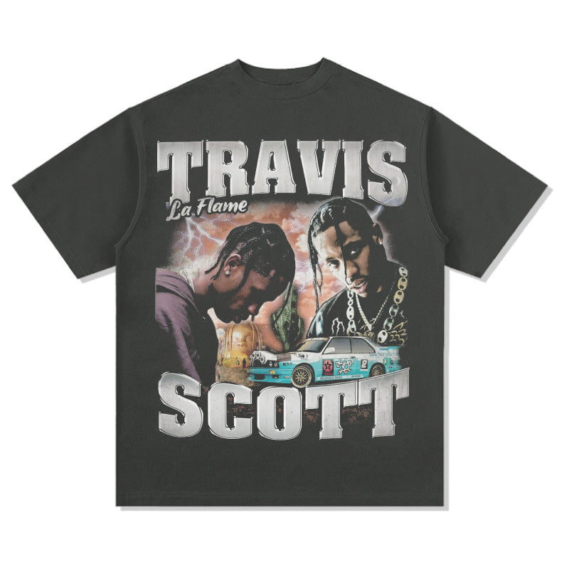 New york hip hop shop hip hop rap Travis Scott print short sleeve t-shirt