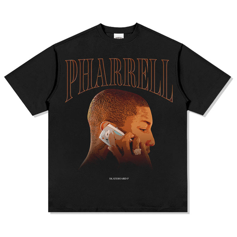 Marcas streetwear usa vintage hip hop Pharrell print short sleeve t-shirt