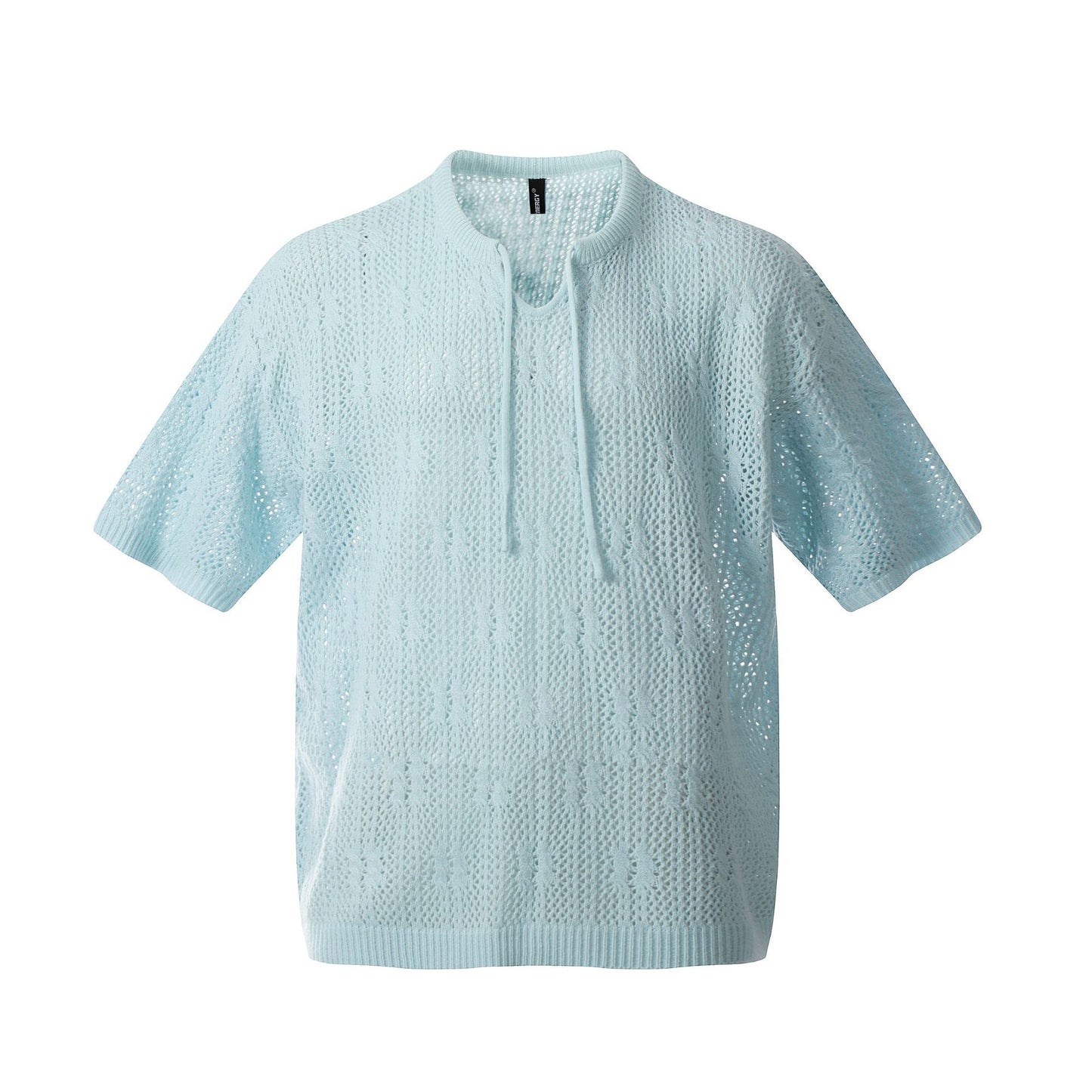 Retro Style Shirt For Men Summer Vintage Hollow Short Sleeve Knitwear V-Neck
