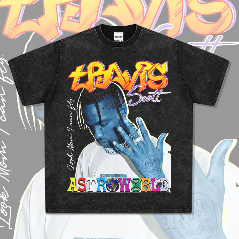 Streetwear masculino TRAVIS SCOTT hip hop print short sleeve t-shirt Vintage