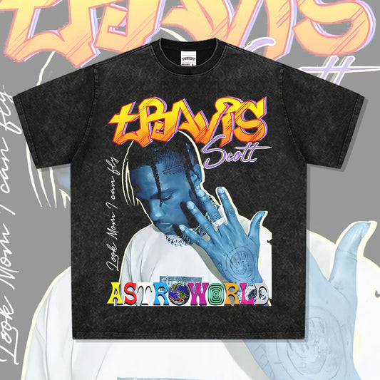 Streetwear masculino TRAVIS SCOTT hip hop print short sleeve t-shirt Vintage