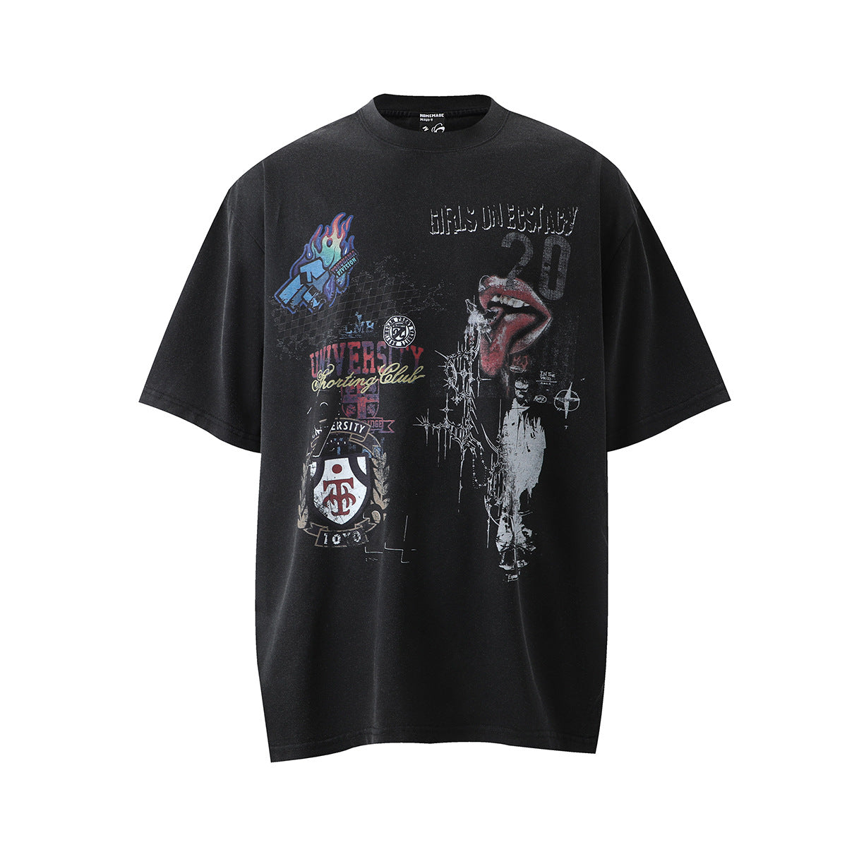 Hip hop shirt vintage t-shirt short sleeve loose character print