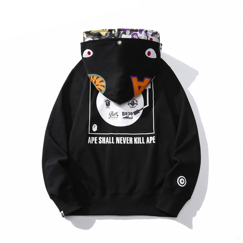 Ape Hoodie Shark Hooded USA Embroidered Printed Double Hat Zip Cardigan Sweater Jacket