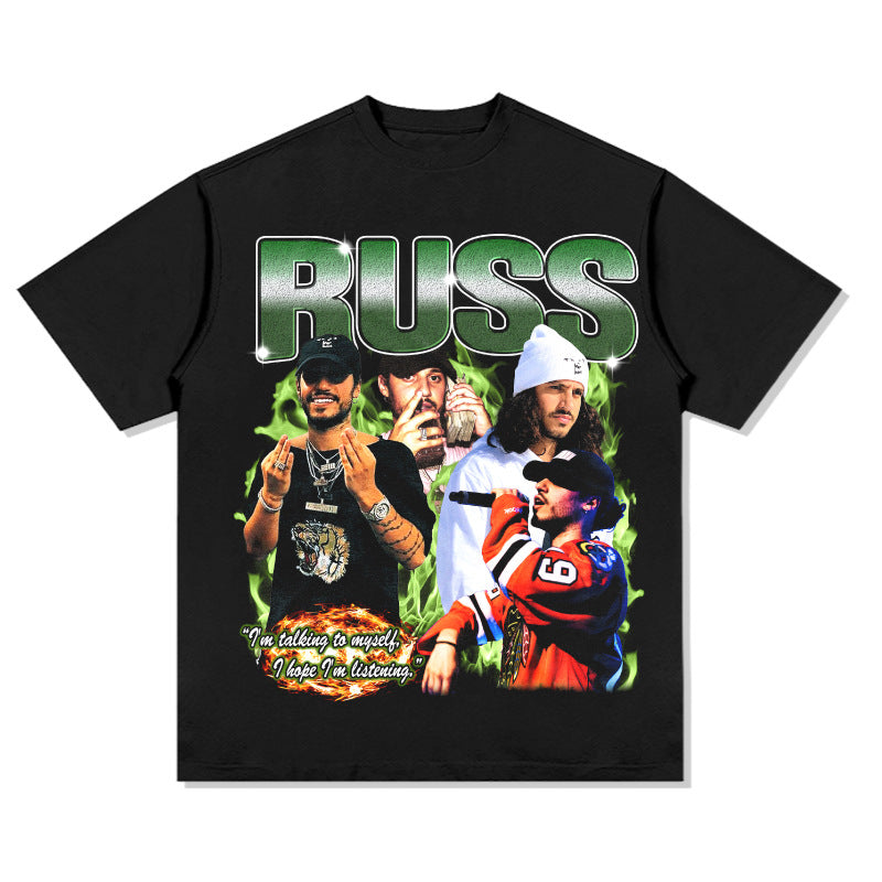 Cool t rapper vintage hip hop russ print long sleeve short sleeve t-shirt vintage