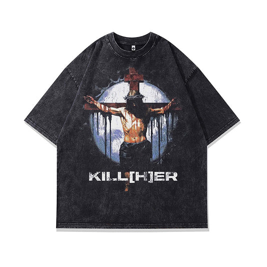 Ropa Vintage Hombre Cartoon Printed Short Sleeve T-Shirt Beauty Hip Hop Casual Top