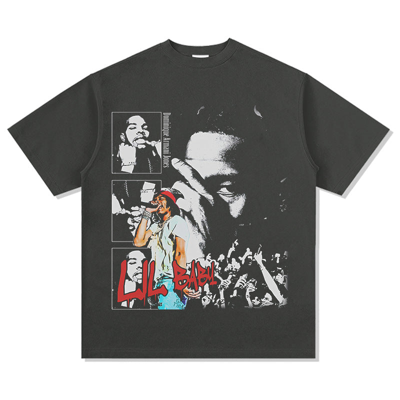 Outfit streetwear vintage hip hop Lil Baby print short sleeve t-shirt