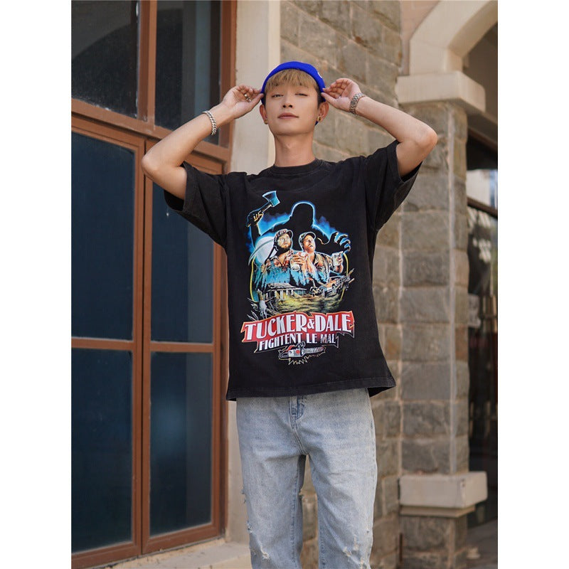 Film Star T Shirt Movie Tucker and Dale Vs Evil Pure Cotton Loose Short Sleeve American Retro T-shirt Men and Women