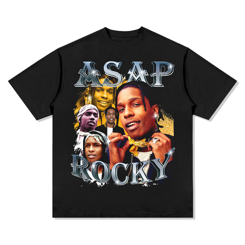 Streetwear masculino BC rapper A $AP Rocky vintage Rapper wear loose print short sleeves