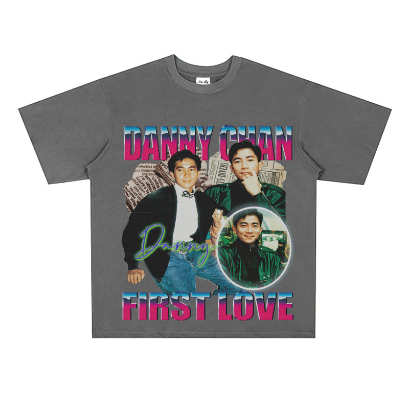 Film Star T Shirt Singer Danny Chan Printed Loose Cotton American T-shirt