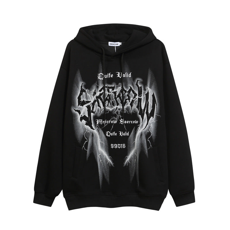Streetwear Hoodie Hip Hop Graffiti Lightning Alphabet Print Sweater Men