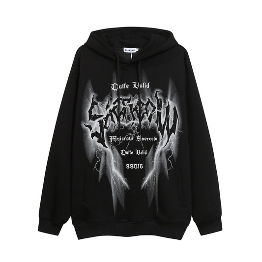 Streetwear Hoodie Hip Hop Graffiti Lightning Alphabet Print Sweater Men