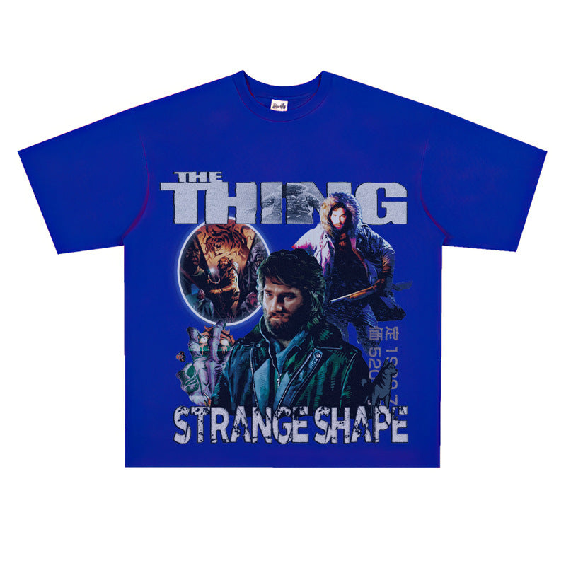 Film Star T Shirt Short Sleeve American Retro Loose Heavy round Neck Street T-shirt Men and Women
