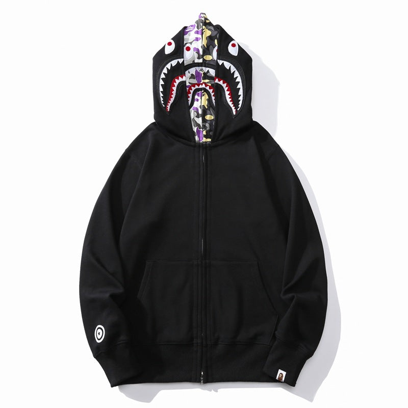 Ape Hoodie Shark Hooded USA Embroidered Printed Double Hat Zip Cardigan Sweater Jacket