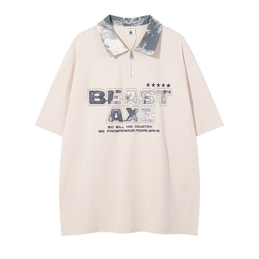 Y2K mens shirt retro lapel butterfly design printed casual loose men's T-shirt