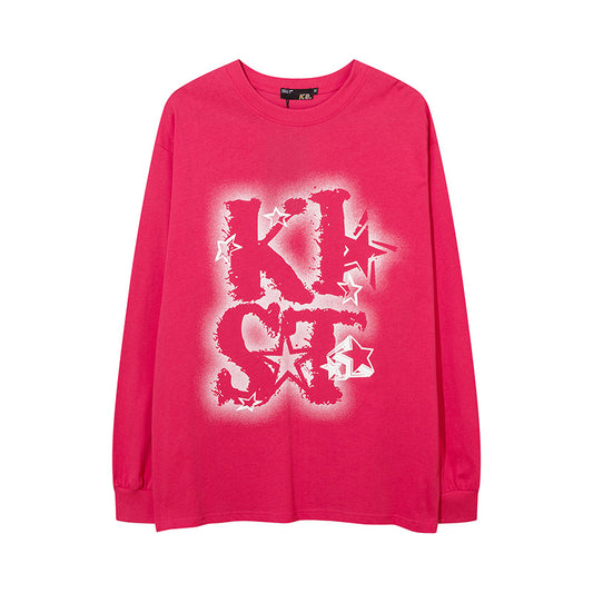 Vintage T Shirts Hip Hop Letter Print Loose Casual Long Sleeve T-Shirt