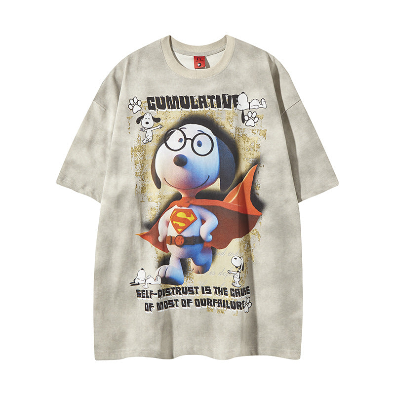 New York Hip Hop Style Vintage Cartoon Anime Print Short Sleeve T-Shirt