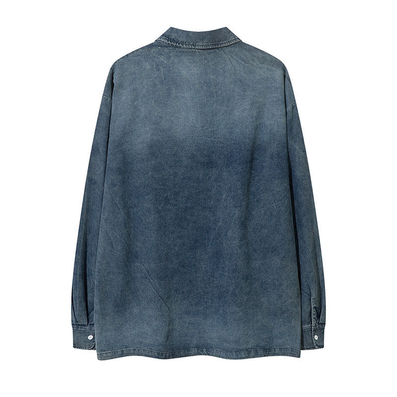 Marcas De Streetwear Washed Denim POLO Vintage Embroidered Lapel Sweater
