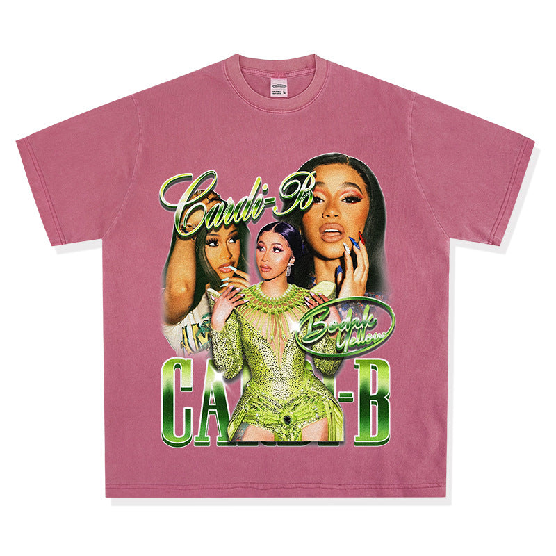 Streetwear Masculino Vintage Long Sleeve Short Sleeve T-Shirt Rap Cardi B Print Top