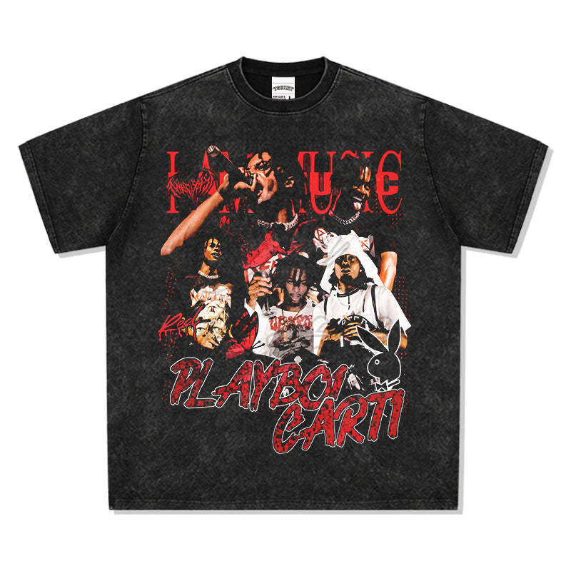 New york hip hop shop retro hip hop play less playbois carti print short sleeve t-shirt