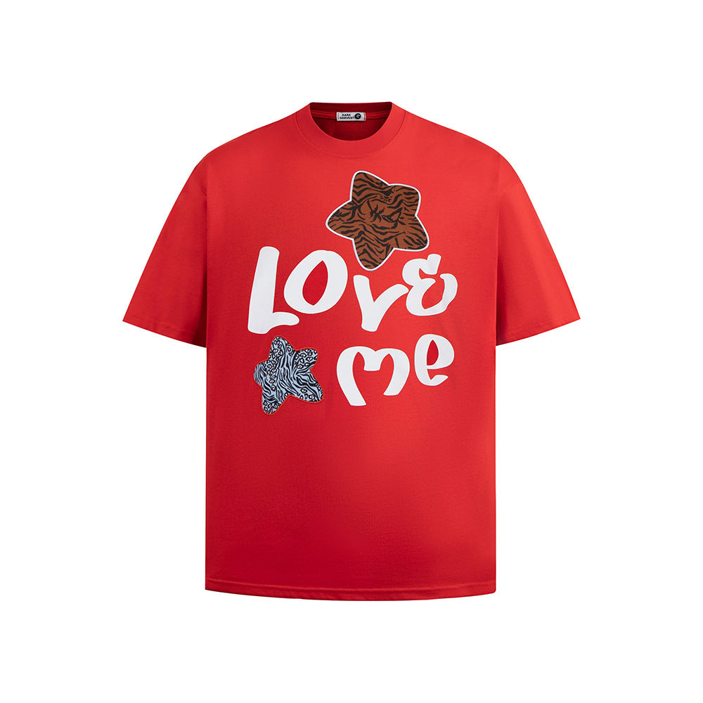Nostalgia T Shirts Vintage Star Letter Crew Neck Short Sleeve T-Shirt