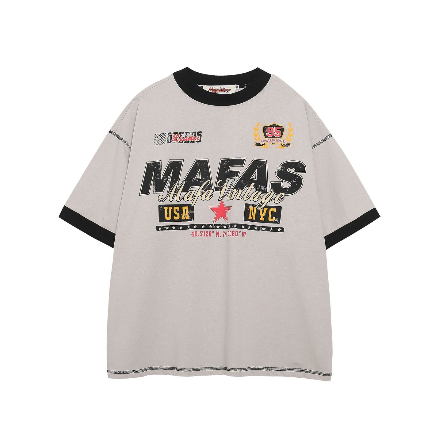 Hip Hop Clothing Summer Short Sleeve Vintage Sports T-Shirt Loose Print Short Sleeve