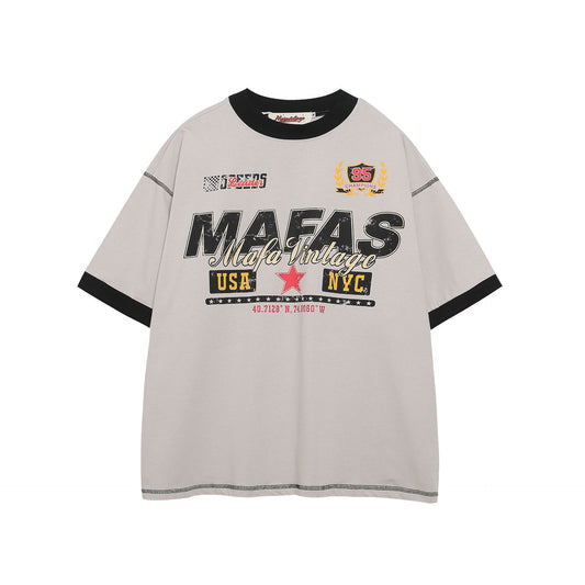 Hip Hop Clothing Summer Short Sleeve Vintage Sports T-Shirt Loose Print Short Sleeve