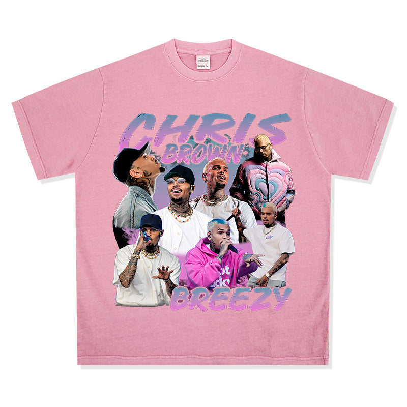 New york hip hop shop vintage hip hop chris brown print short sleeve t-shirt