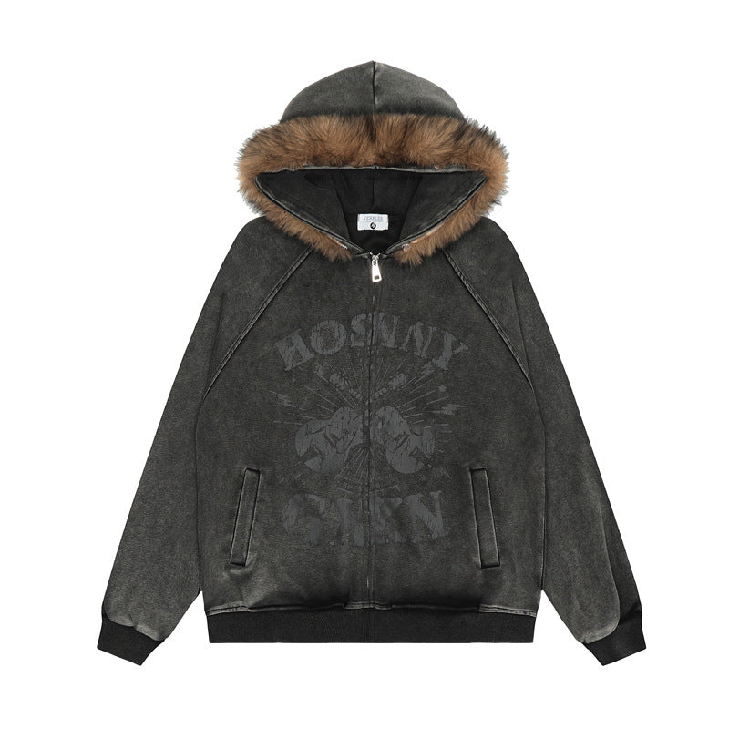 Streetwear Hoodie Vintage Washed Old Zip Cardigan Jacket