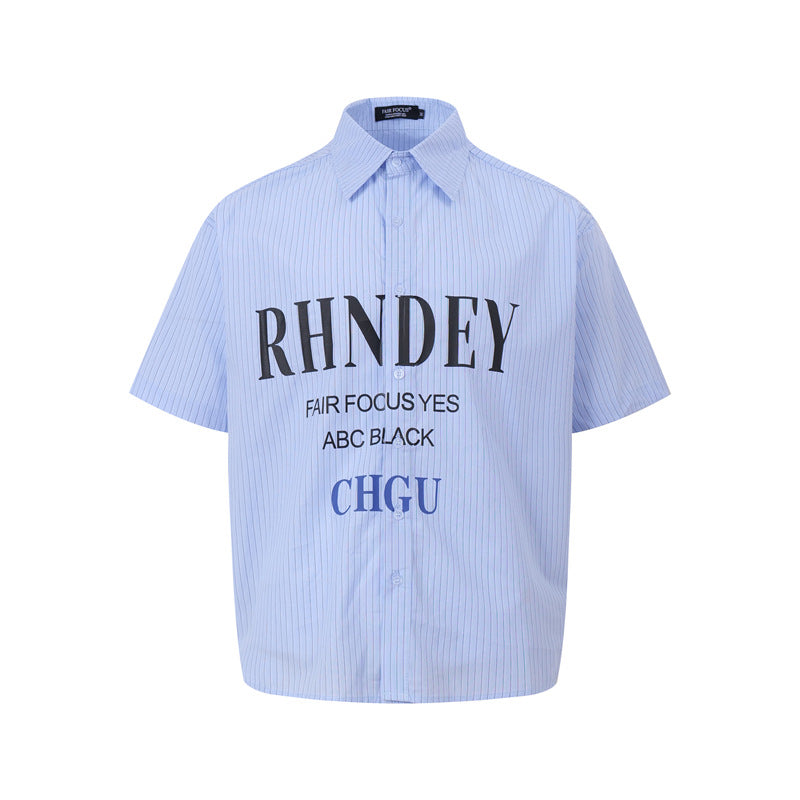 Casual Street Wear Vertical Striped Short Sleeve Shirt Summer Loose Casual Shirt