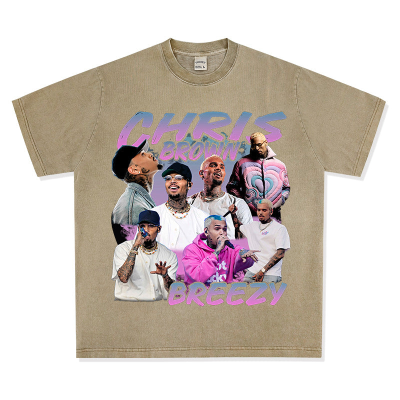 New york hip hop shop vintage hip hop chris brown print short sleeve t-shirt