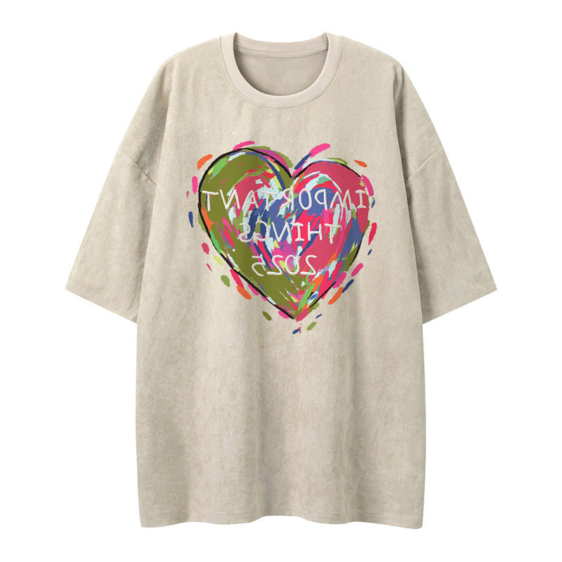 US drip outfits summer vintage color love graffiti casual loose short sleeve T-Shirts