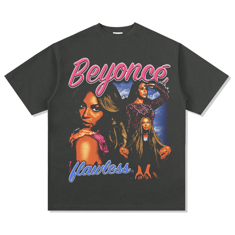Marcas streetwear usa vintage hip hop beyonce print short sleeve t-shirt