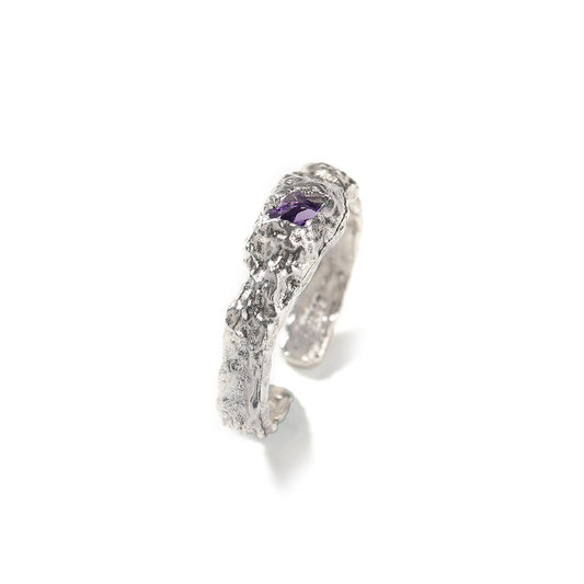 Rings Hip Hop Niche 925 Silver Ring Purple Zircon Spectrum