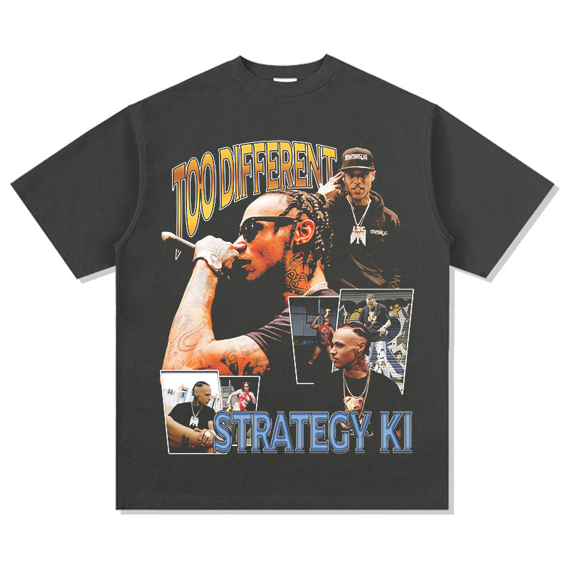 Outfit streetwear Retro, Hip Hop Strategy Ki Print Short Sleeve T-Shirt